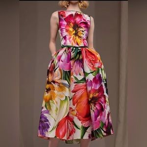 KOANDAILY Belted Floral A-line Sleeveless Dress A-Line Size Small